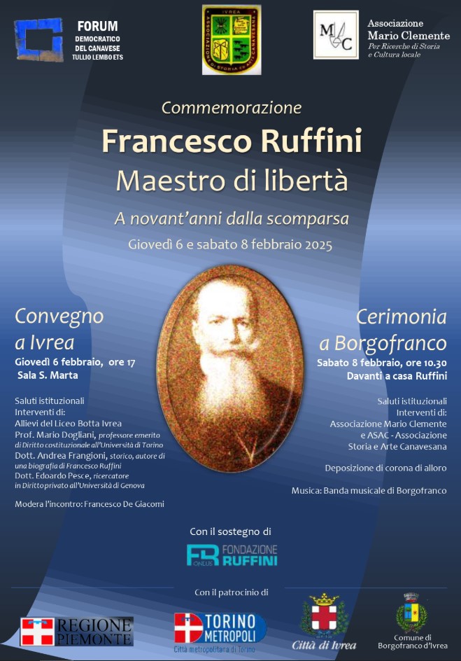 La commemorazione per i 90 anni dalla morte di Francesco Ruffini, maestro di libertà